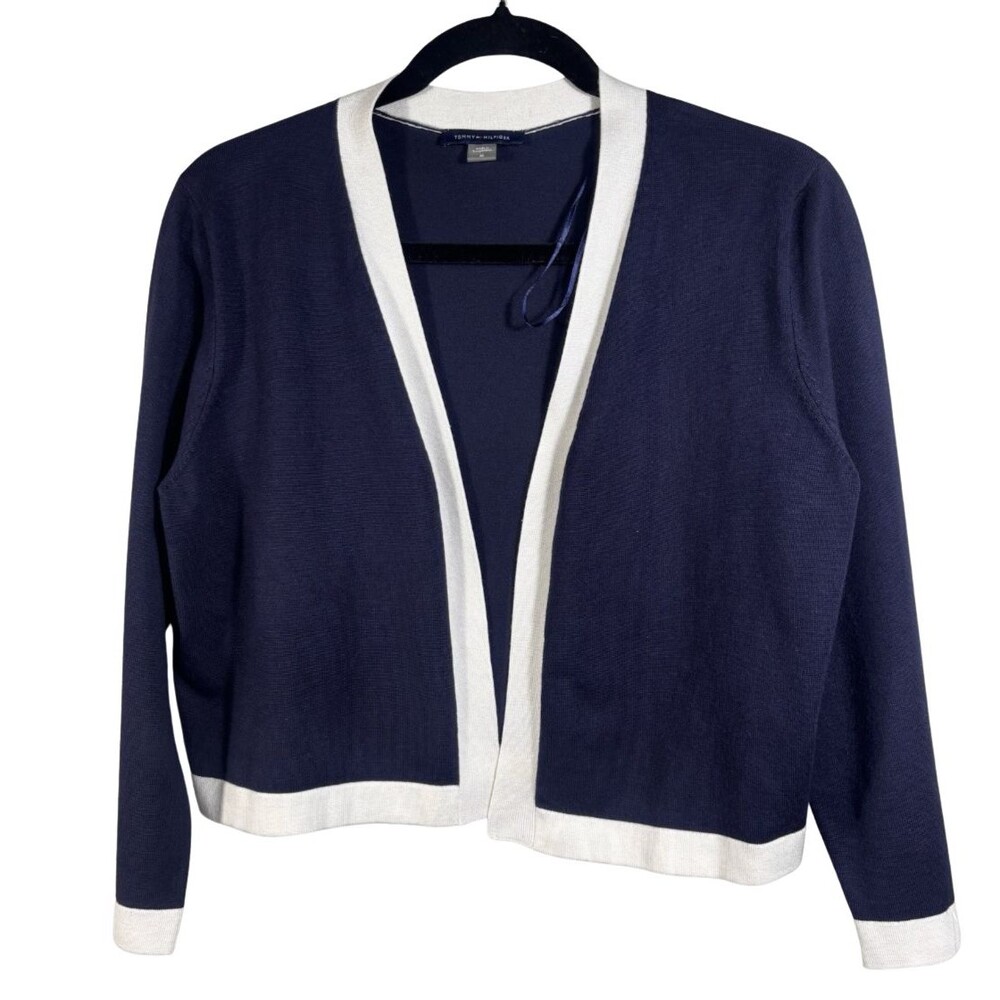 NWT Tommy Hilfiger Size M Women Navy Blue Open Cropped Cardigan Summer Sweater
